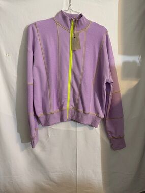 Lavender Zip-Up Bomber Jacket with Neon Yellow Zipper